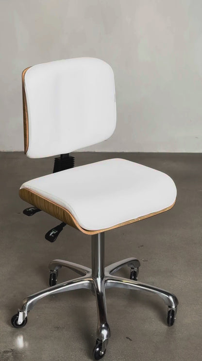 Luxury esthetician stool with wood base, adjustable rolling spa stool with backrest for facial, lash, and treatment room use Spa Numa BENTLEY