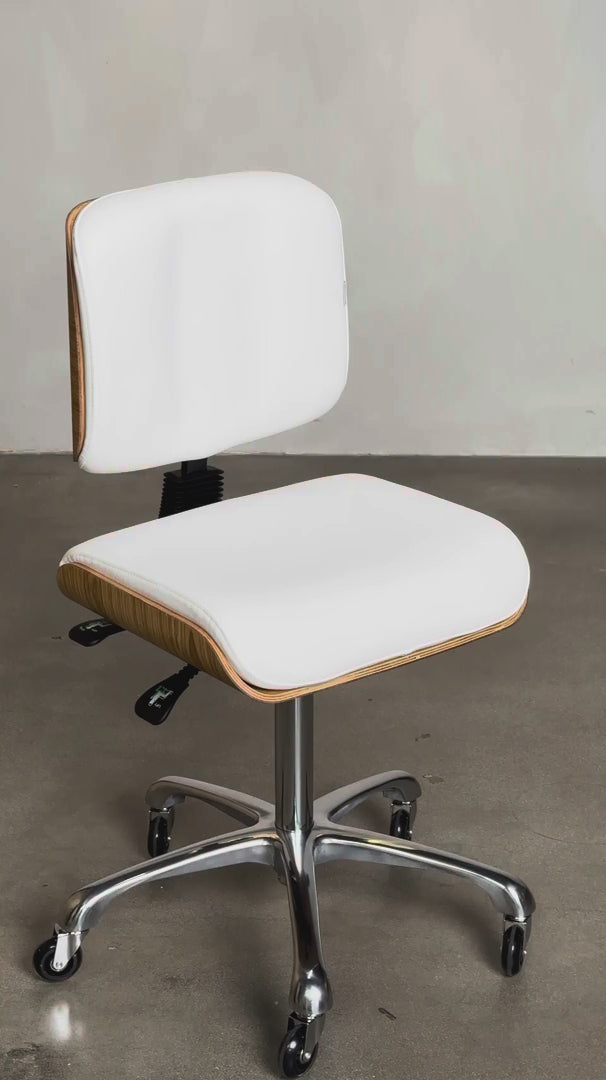 Luxury esthetician stool with wood base, adjustable rolling spa stool with backrest for facial, lash, and treatment room use Spa Numa BENTLEY