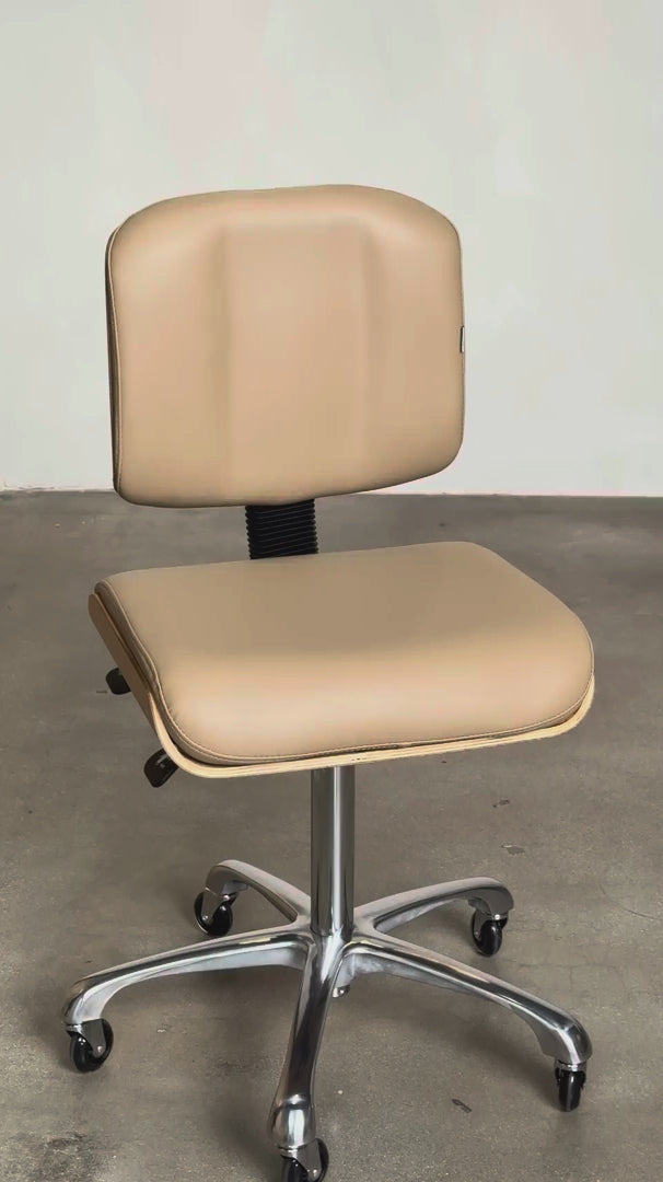 Luxury esthetician stool with wood base, adjustable rolling spa stool with backrest for facial, lash, and treatment room use Spa Numa BENTLEY