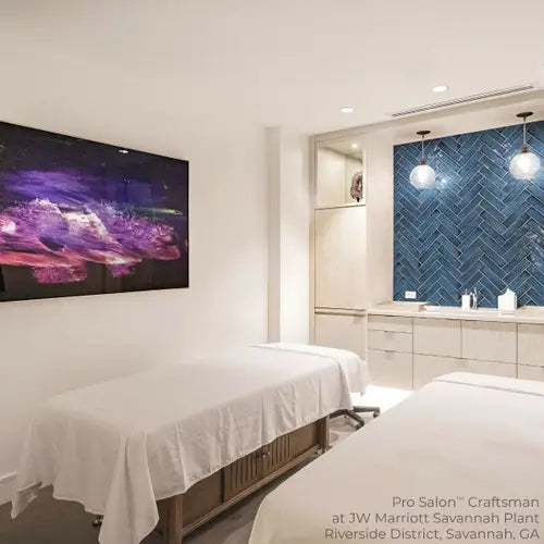 Professional salon cabinetry by Living Earth Crafts for spa and wellness studios