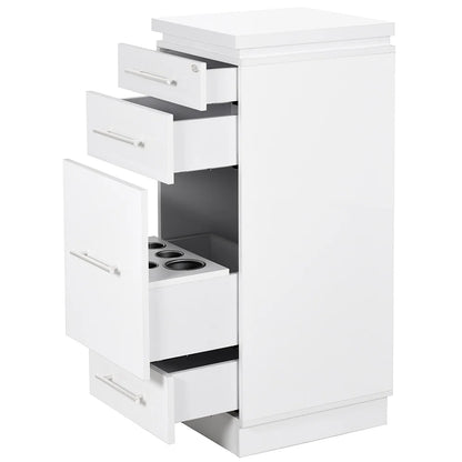 Romance II styling station cabinet featuring a modern, professional salon design.