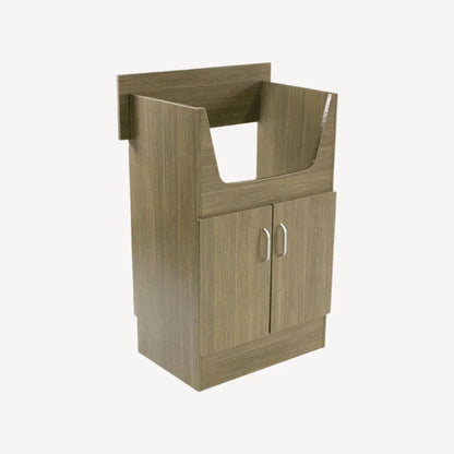 AYC Sanden Shampoo Cabinet with modern salon storage, durable wood finish, and built-in sink space for professional hair care services