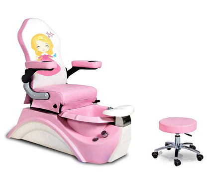 AYC Pink Rapunzel Kid's Pedicure Spa chair with princess theme, vibrant pink finish, and built-in foot spa for children's salon services