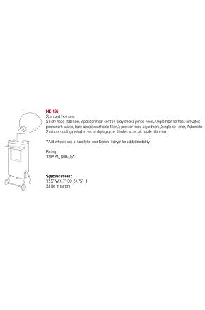 Gemini II Hair Processors - Takara Belmont Specifications