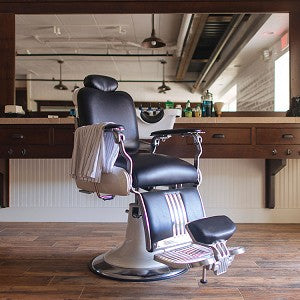 Takara Belmont Legacy Barber Chair with chrome accents and adjustable height