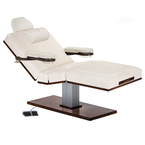 Ergonomic massage table with pedestal design for wellness centers