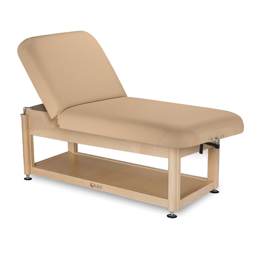 Adjustable salon treatment table with PowerAssist shelf base