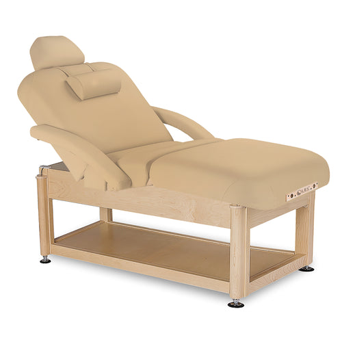 Serenity spa treatment table for facials with storage shelf and PowerAssist